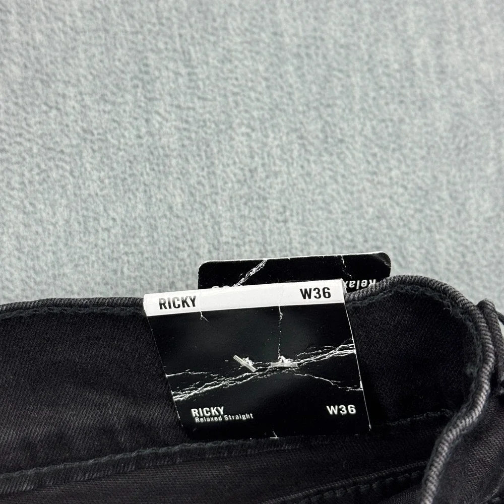 True Religion Jeans Mens 36 Black Denim Ricky Flap Relaxed‎ Straight Pants NWT